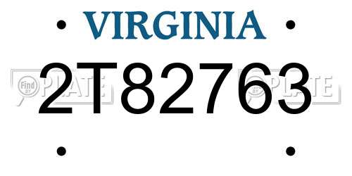 2T82763 Virginia License Plate