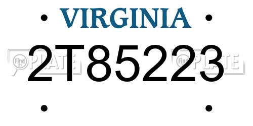 2T85223 Virginia License Plate