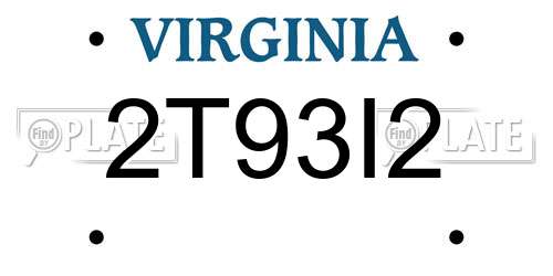 2T93I2 Virginia License Plate