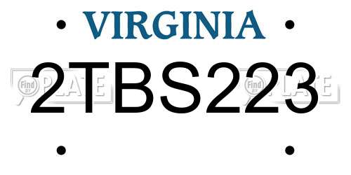 2TBS223 Virginia License Plate