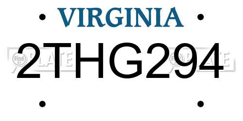 2THG294 Virginia License Plate