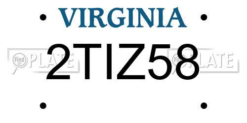 2TIZ58 Virginia License Plate