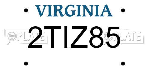 2TIZ85 Virginia License Plate