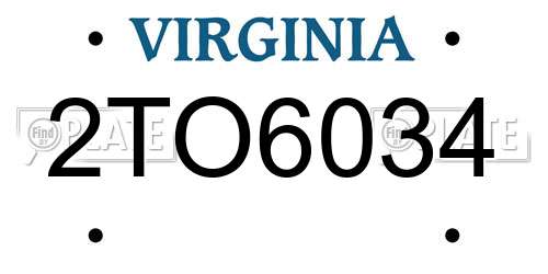 2TO6034 Virginia License Plate
