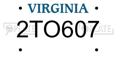 2TO607 Virginia License Plate