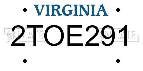 2TOE291 Virginia License Plate