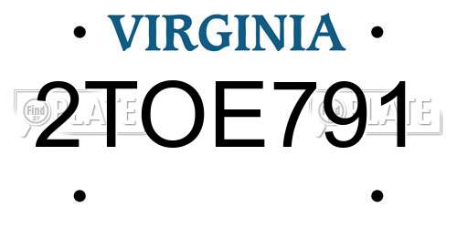 2TOE791 Virginia License Plate