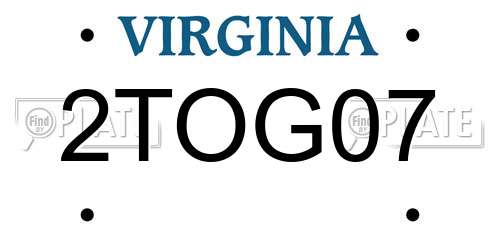 2TOG07 Virginia License Plate