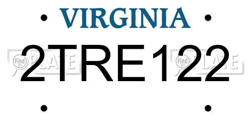 2TRE122 Virginia License Plate