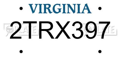 2TRX397 Virginia License Plate