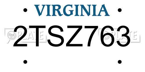 2TSZ763 Virginia License Plate