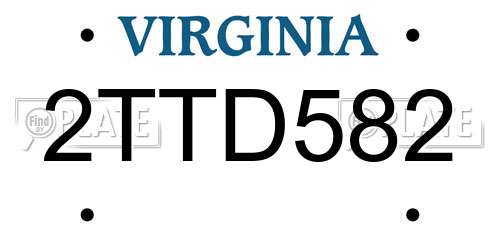 2TTD582 Virginia License Plate
