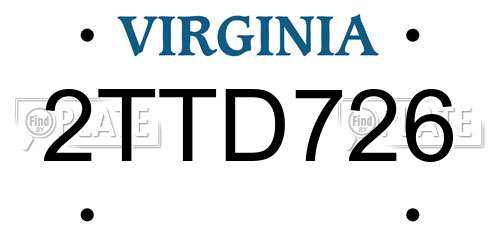 2TTD726 Virginia License Plate