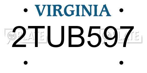 2TUB597 Virginia License Plate