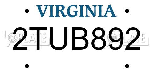 2TUB892 Virginia License Plate