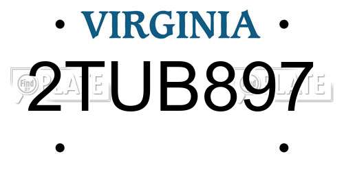 2TUB897 Virginia License Plate