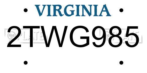 2TWG985 Virginia License Plate
