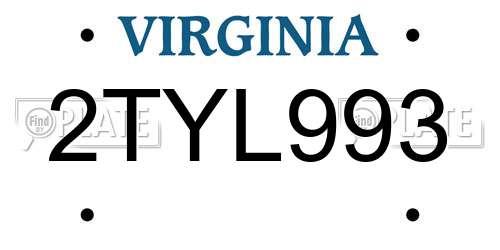 2TYL993 Virginia License Plate