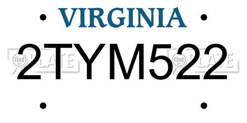 2TYM522 Virginia License Plate