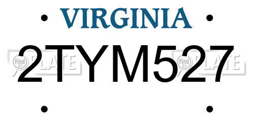 2TYM527 Virginia License Plate