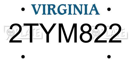 2TYM822 Virginia License Plate