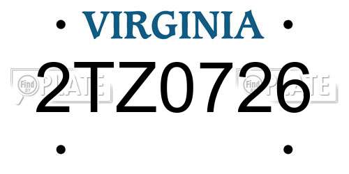 2TZ0726 Virginia License Plate