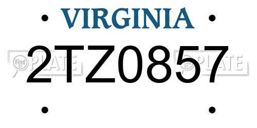 2TZ0857 Virginia License Plate