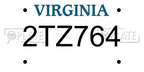 2TZ764 Virginia License Plate