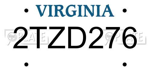 2TZD276 Virginia License Plate