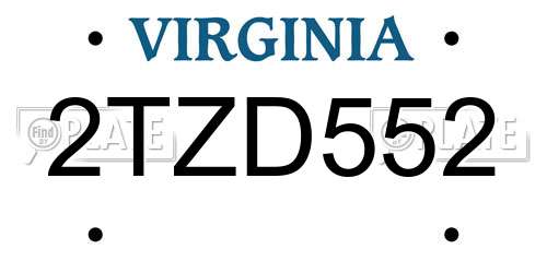 2TZD552 Virginia License Plate