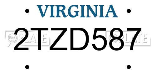 2TZD587 Virginia License Plate