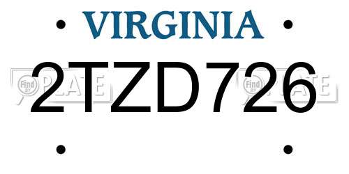 2TZD726 Virginia License Plate