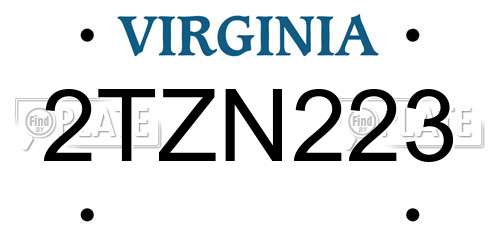 2TZN223 Virginia License Plate