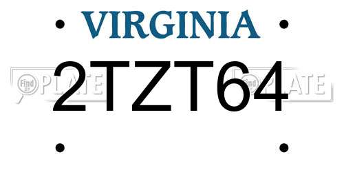 2TZT64 Virginia License Plate