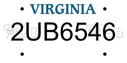 2UB6546 Virginia License Plate