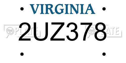 2UZ378 Virginia License Plate