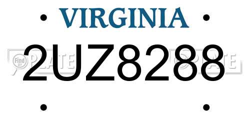 2UZ8288 Virginia License Plate