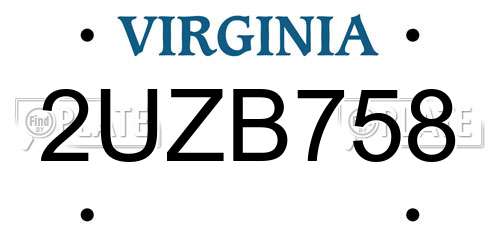 2UZB758 Virginia License Plate