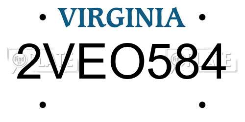 2VEO584 Virginia License Plate