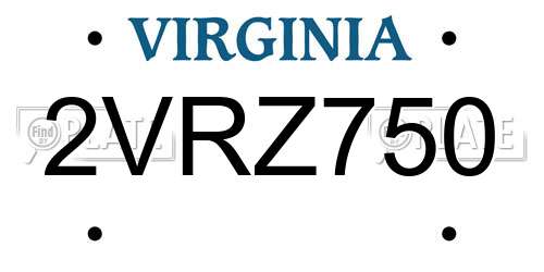 2VRZ750 Virginia License Plate