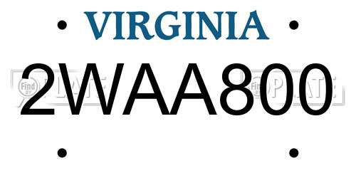 2WAA800 Virginia License Plate