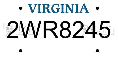 2WR8245 Virginia License Plate