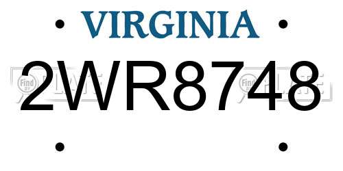 2WR8748 Virginia License Plate