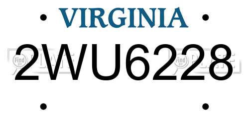 2WU6228 Virginia License Plate