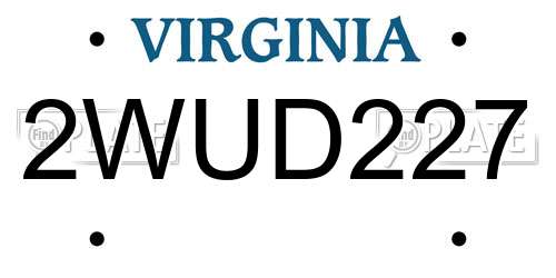2WUD227 Virginia License Plate
