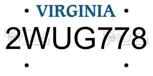 2WUG778 Virginia License Plate