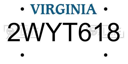 2WYT618 Virginia License Plate