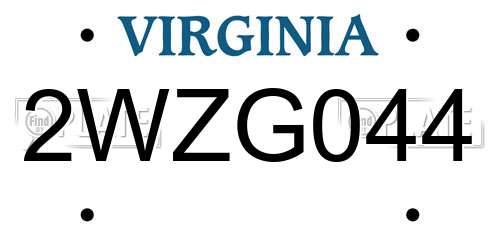 2WZG044 Virginia License Plate