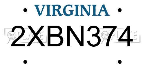 2XBN374 Virginia License Plate