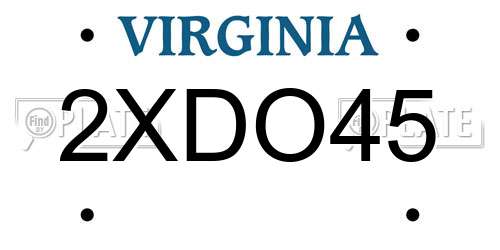 2XDO45 Virginia License Plate